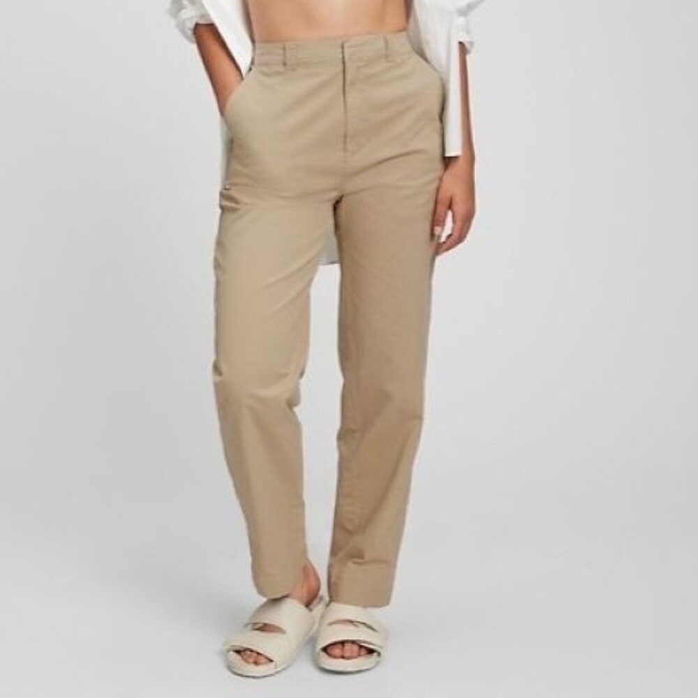Gap Womens Straight Up Khaki Pants Tan Beige High Rise Stretch Sz 8 Preppy Leg